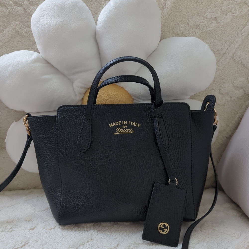 Gucci Black Leather Satchel with Gold Accents